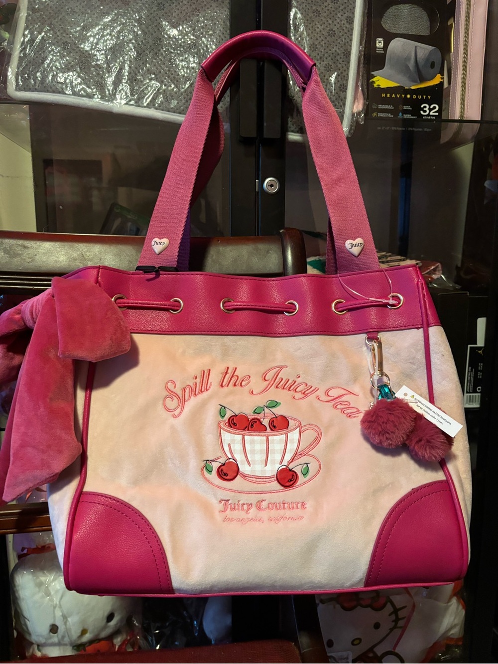Juicy Couture Pink and Fuchsia Embroidered 'Spill the Juicy Tea' Tote